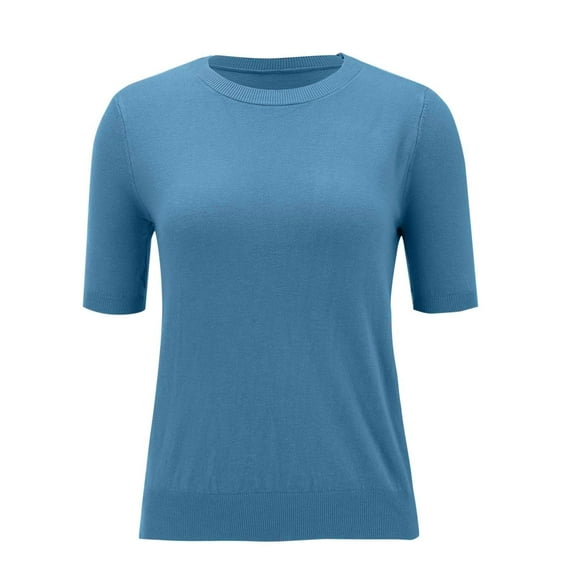 Enjoytime Shirts for Women Solid Color Crewneck Short Sleeve Blouses 2025 Fashion Loose Casual Work Tops Sky Blue XXL