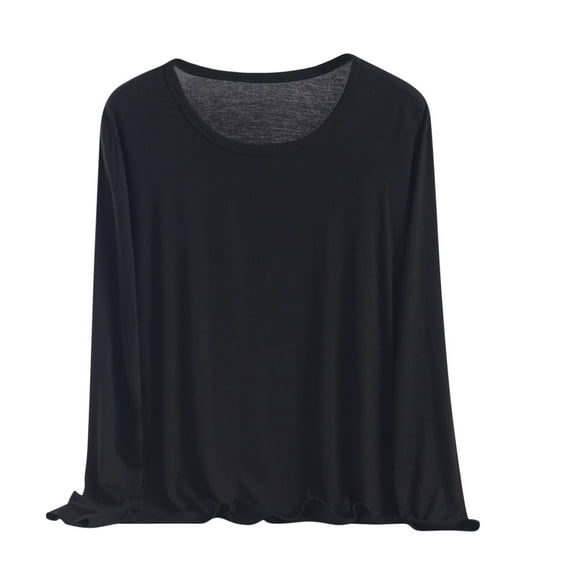Enjoytime Shirts for Women Solid Color Long Sleeve Round Neck Basic Tops Casual Loose Trendy Plus Size Women Blouses Black XXXXXL