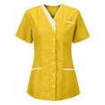 thumbnail image 1 of Enjoytime Shirts for Women Solid Color V-Neck Short Sleeve Tunic Uniform Dressy Workwear Plus Size Women Blouses Yellow M, 1 of 3