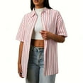 thumbnail image 1 of Enjoytime Shirts for Women Striped Collared Short Sleeve Button Down Blouses Spring Summer Casual Tops Beach Vacation Clothes Red M, 1 of 8