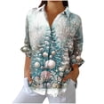 thumbnail image 1 of Enjoytime Shirts for Women Vintage Printed Long Sleeve V-Neck Button Down Blouses Fashion Casual Xmas Holiday Plus Size Fall Tops, 1 of 6