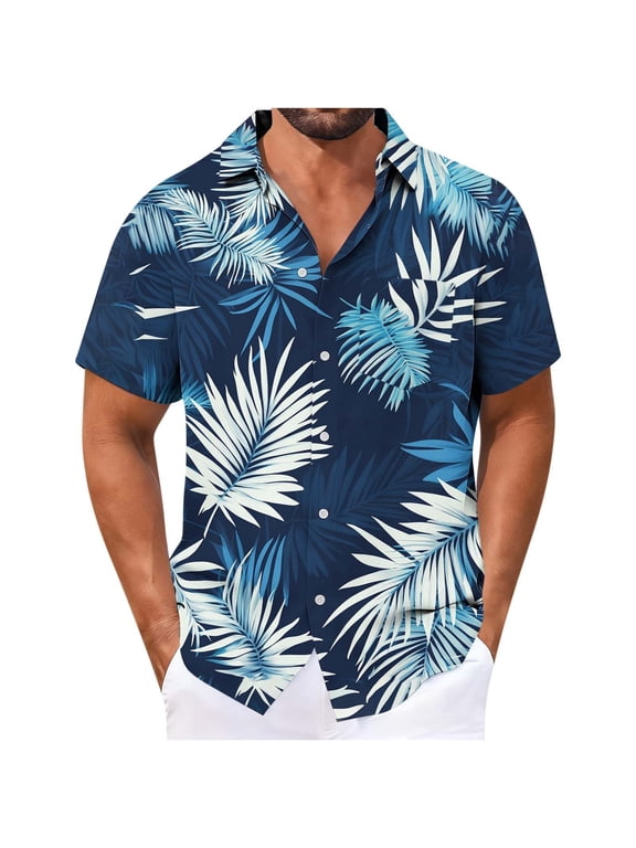 Short Sleeve Shirts for Men Hawaiian Printed Collar Button Down Shirt Summer Tropical Beach Vacation Shirts