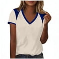 thumbnail image 1 of Enjoytime Short Sleeve Shirts for Women Patchwork V-Neck Trendy Tops Summer Business Casual Basic Tees, 1 of 6