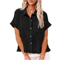thumbnail image 1 of Enjoytime Short Sleeve Shirts for Women Solid Color Collar Button Down Blouses Hem Fringe Fashion Dressy Casual Tops Black XL, 1 of 8