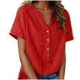 thumbnail image 1 of Enjoytime Short Sleeve Shirts for Women Solid Color V-Neck Button Down Blouses Summer Spring Fashion Lightweight Casual Tops Red XXL, 1 of 8