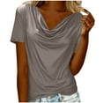 thumbnail image 1 of Enjoytime Short Sleeve Shirts for Women Solid Color V-Neck Casual Blouses 2026 Summer Fashion Business Work Tops Gray S, 1 of 7