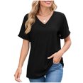 thumbnail image 1 of Enjoytime Short Sleeve Shirts for Women Solid Color V-Neck Casual Tops Summer Loose Casual Blouse Beach Vacation Clothes Black XXL, 1 of 5