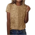 thumbnail image 1 of Enjoytime Short Sleeve Shirts for Women Trendy Solid Color Crewneck Sequins Blouses Party Gathering Sparkling Fashion Plus Size Tops Gold XXXL, 1 of 5