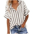 thumbnail image 1 of Enjoytime Short Sleeve Summer Tops for Women Fashion Striped Casual Work Tops Blouses Button Down Shirts Beach Vacation Clothes for Women, 1 of 6