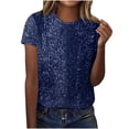thumbnail image 1 of Enjoytime Short Sleeve Tops for Women Trendy Solid Color Crewneck Sequins Blouse Party Gathering Sparkling Fashion Shirts Dark Blue S, 1 of 6