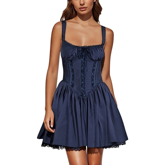 Enjoytime Short Summer Dresses for Women 2025 Solid Color Cold Shoulder Sleeveless Lace Vintage Party Dress Elegant Halloween Costumes