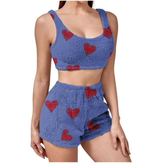 Enjoytime Shorts Sets Women 2 Piece Outfits Printed Double Sided Velvet Blouse Shorts Loungewear Soft Comfy Pajama Set
