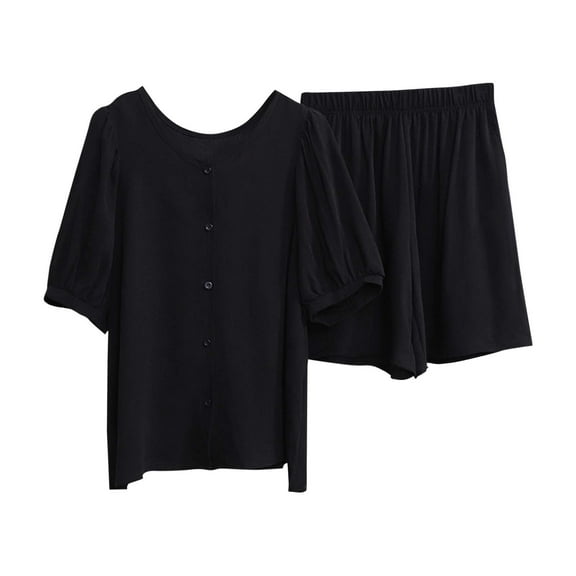 Enjoytime Shorts Sets Women 2 Piece Outfits Solid Color Button Down Blouses Thin Cardigan Shorts Loungewear Short Sleeve Casual Matching Set