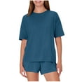 thumbnail image 1 of Enjoytime Shorts Sets Women 2 Piece Outfits Solid Color Short Sleeve Tops Shorts Loungewear Soft Comfy Summer Matching Set, 1 of 7