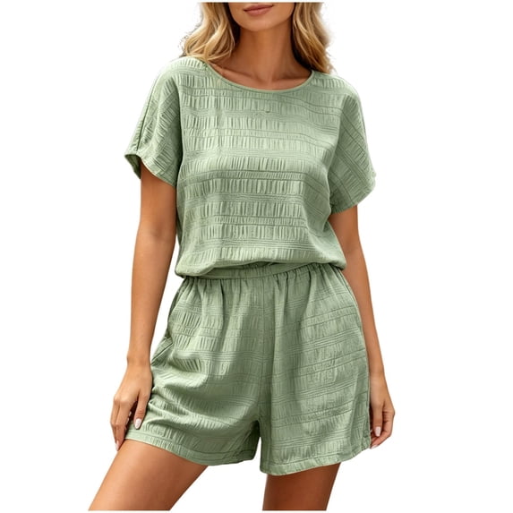 Enjoytime Shorts Sets Women 2 Piece Outfits Summer Casual Round Neck Short Sleeve Tops with Shorts Matching Set