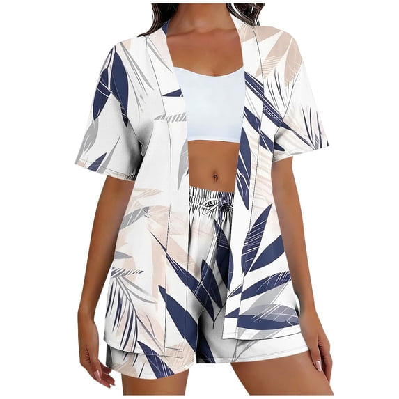 Enjoytime Shorts Sets Women 2 Piece Outfits Tropical Printed Button Down Matching Set Summer Vacation Travel Resort Wear