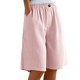 thumbnail image 1 of Enjoytime Shorts Women Striped High Waist Button Knee Length Plus Size Shorts with Pockets for Beach Vacation, 1 of 8