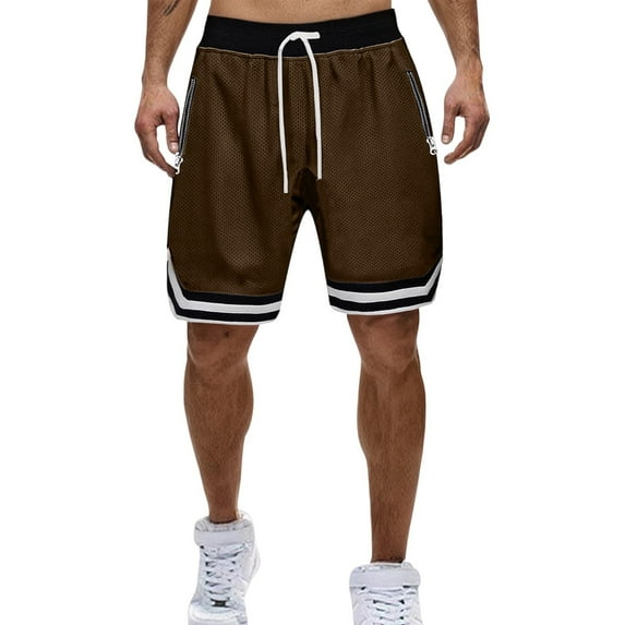 Enjoytime Mens Athletic Shorts Casual Patchwork Elastic Drawstring Waist Baggy Plus Size Pants with Pockets for Workout Athletic Coffee L