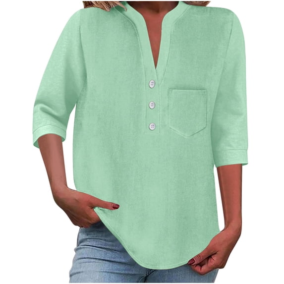 Enjoytime Spring Tops for Women Trendy V-Neck Button Down Shirts Summer Dressy 3/4 Sleeve Casual Blouses 2026