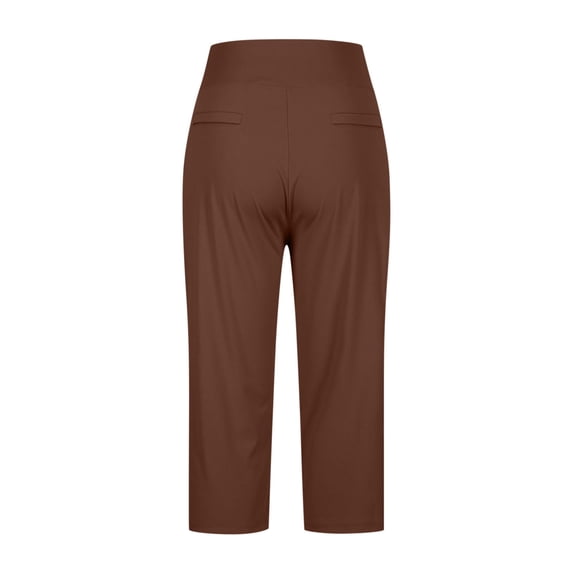 Enjoytime Stretchy Pants for Women Solid Color Elastic Waisted Cropped Trousers Workout Athletic Casual Plus Size Work Pants Brown XL