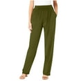 thumbnail image 1 of Enjoytime Stretchy Work Pants for Women Solid Color Elastic Waisted Lounge Trousers Casual Fall Winter Warm Plus Size Womens Pants Green M, 1 of 6