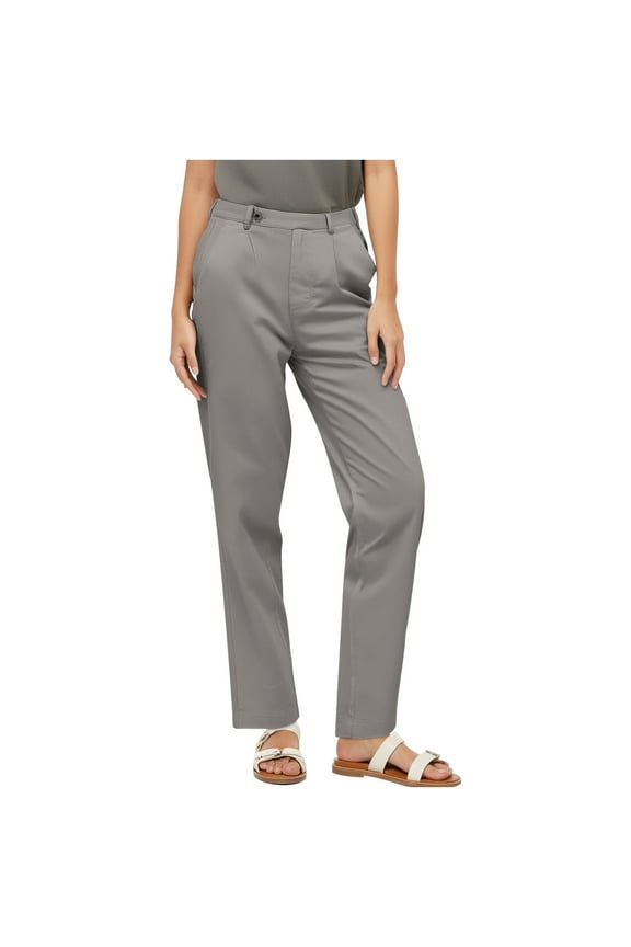 Stretchy Work Pants for Women Solid Color Straight Leg Trousers Comfy Business Casual Plus Size Pants Gray M