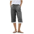thumbnail image 1 of Enjoytime Striped Capris for Women High Waisted Linen Capri Pants Summer Casual Side Buttons Cropped Trousers, 1 of 5