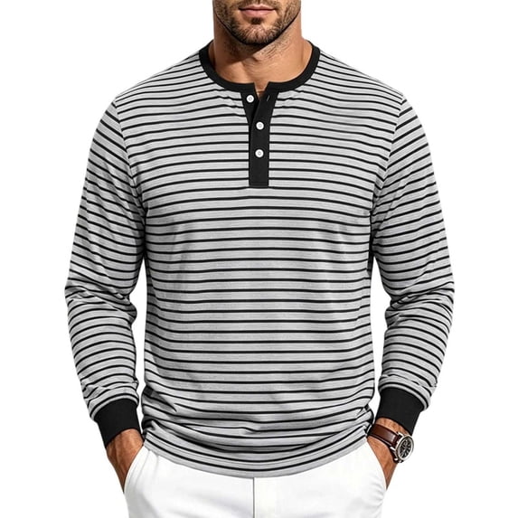Enjoytime Striped Long Sleeve Shirts for Men Fall Stretch Button Lightweight Work Casual Workout T-Shirt