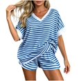 thumbnail image 1 of Enjoytime Striped Outfits for Women V Neck Short Sleeve Shorts 2 Piece Sets Summer Casual Matching Set, 1 of 5