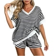 thumbnail image 1 of Enjoytime Striped Outfits for Women V Neck Short Sleeve Shorts 2 Piece Sets Summer Casual Matching Set, 1 of 5
