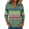 thumbnail image 1 of Enjoytime Striped Sweatshirt for Women Mock Neck Long Sleeve Half Zip Sweatshirts Fall Lightweight Oversized Pullover Tops, 1 of 6