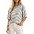 thumbnail image 1 of Enjoytime Striped Tops for Women Summer Crew Neck Short Sleeve Shirts Fashion Loose Casual Work Blouses, 1 of 8