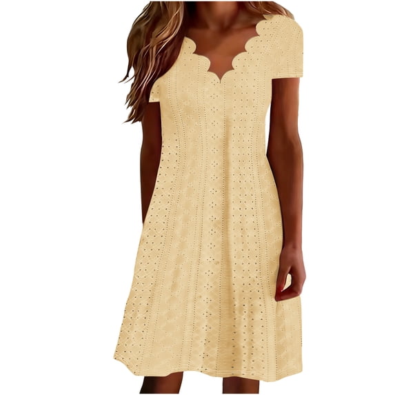 Enjoytime Summer Dresses for Women 2026 Solid Color Wave Collar Short Sleeve Dress Trendy Beach Vacation Casual Short Dress