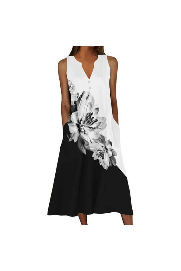 Summer Dresses for Women Floral Printed Sleeveless V-Neck Maxi Dress Summer Casual Wedding Guest Plus Size Dress