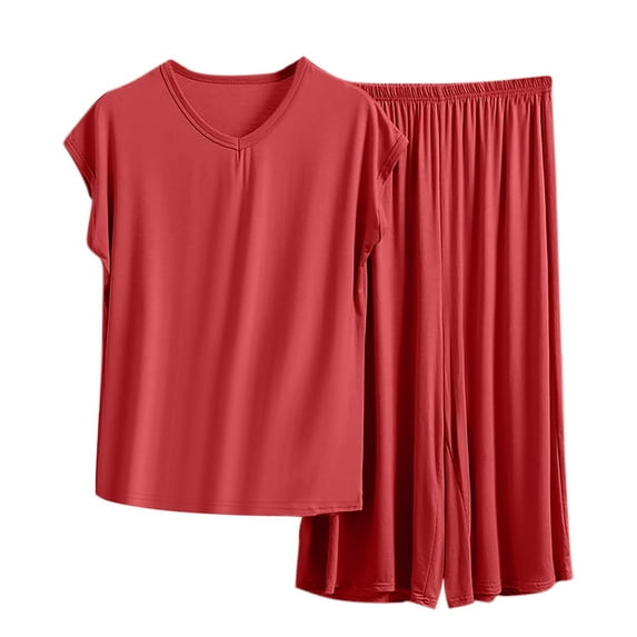 Enjoytime Summer Pajamas for Women Set Solid Color Round Neck Sleeveless Shirts Long Pants Plus Size 2 Piece Sets Fashion Loungewear