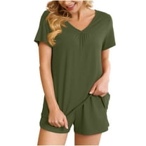 Enjoytime Summer Sets Women 2 Piece Outfits Solid Color Short Sleeve Tops Matching Shorts Casual Travel Pajamas 2025
