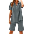 thumbnail image 1 of Enjoytime Summer Sets for Women Lapel Short Sleeve Shirts with Shorts 2 Piece Outfits Casual Travel Plus Size Matching Set, 1 of 8