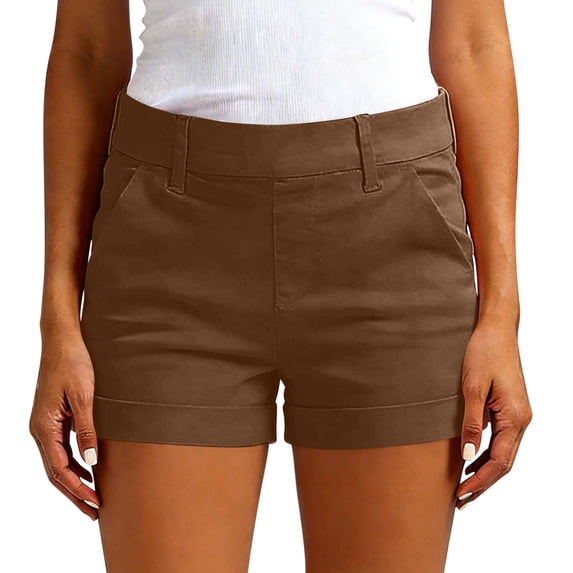 Enjoytime Summer Shorts for Women Casual Mid Rise Stretch Dressy Chino Plus Size Shorts with Pockets