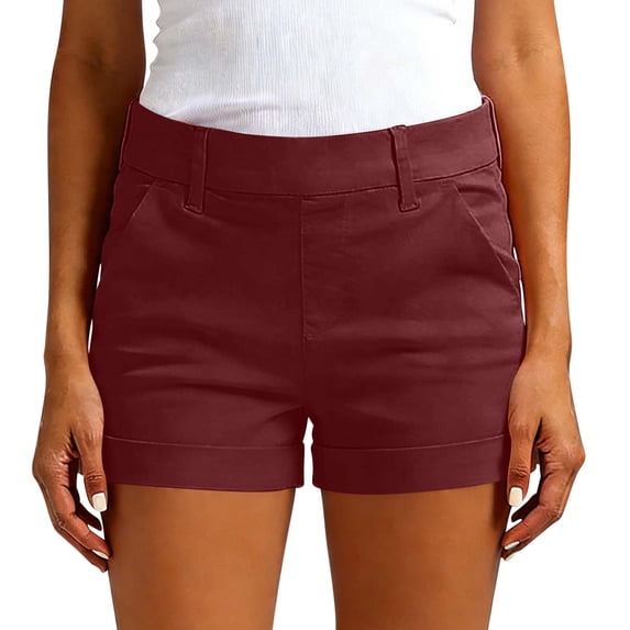 Enjoytime Summer Shorts for Women Casual Mid Rise Stretch Dressy Chino Plus Size Shorts with Pockets
