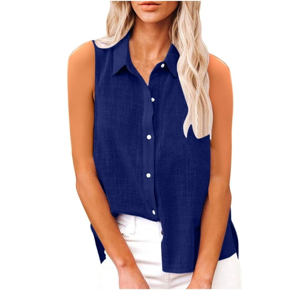 Enjoytime Summer Sleeveless Tops for Women Solid Color Button Down Shirt Business Casual Work Tops Blouse Tank Tops for Women