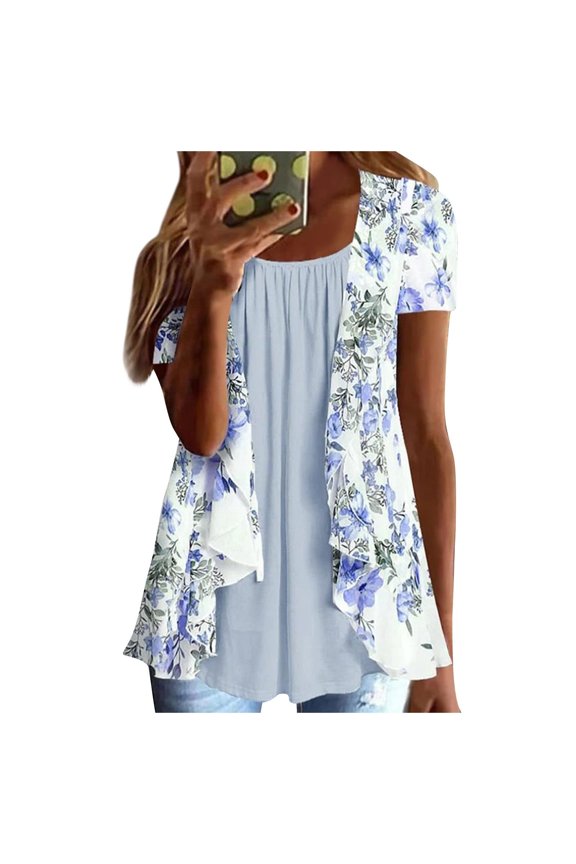Summer Tops For Women 2025 Fashion Stripe Printed Square Neck Short Sleeves Buttons Tops Loose Flowy Womens Plus Size Causal Blouses