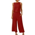thumbnail image 1 of Enjoytime Summer Two Piece Sets for Women Solid Sleeveless Tops Wide Leg Pants Matching Vacation Travel Loungewear Plus Size Outfits, 1 of 7