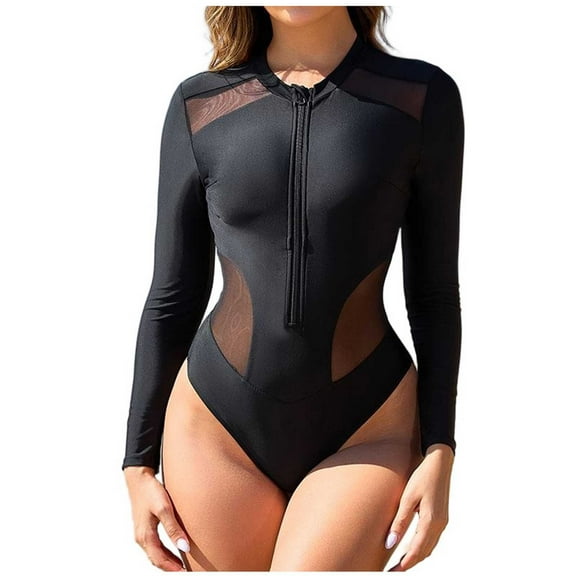 Enjoytime Womens Athletic 2 Piece Swimsuits Crewneck Long Sleeve Swimsuit Sports Surfing Swimwear Bathing Suits