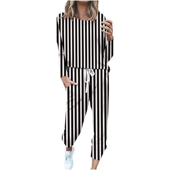 Enjoytime Winter Sets Women 2 Piece Outfits Printed Long Sleeve Pullover Sweatshirt Sweatpants Sweatsuits Fall Fashion Plus Size Loungewear