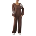 thumbnail image 1 of Enjoytime Outfits for Women Printed V-Neck Long Sleeve Knitting Pullover Tops Wide Leg Pants Matching Sets Trendy Casual Travel Women Clothing, 1 of 7