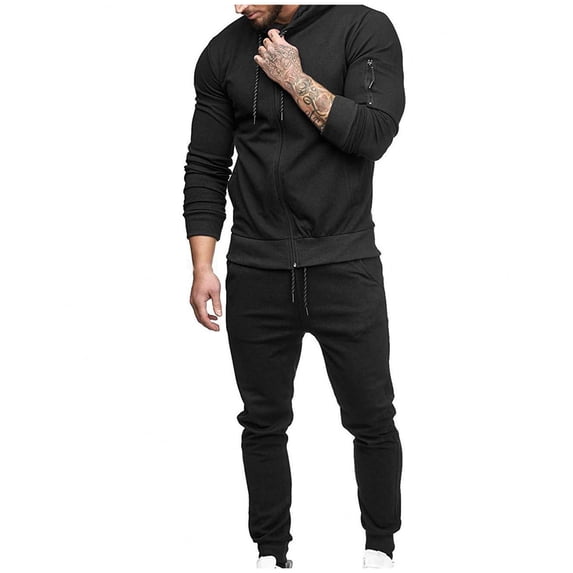 Enjoytime Sweat Suits Men Solid Color Long Sleeve Hoodies Jogging Pants Two Piece Set Casual Athletic Plus Size Outfits