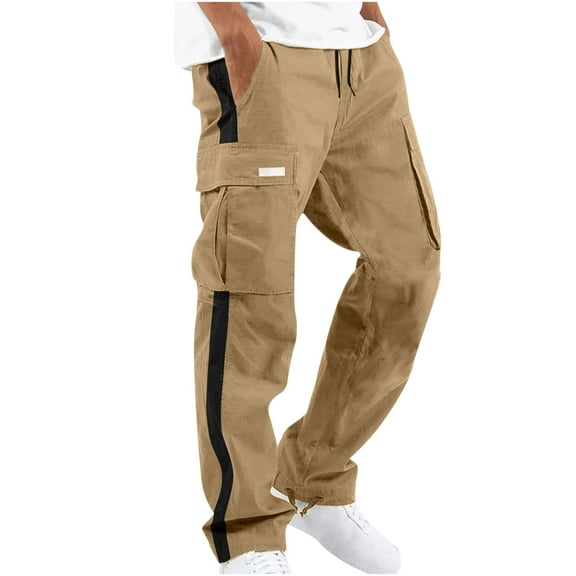 Enjoytime Sweatpants for Men Patchwork Elastic Waist Drawstring Cotton Trousers Casual Travel Athletic Workout Plus Size Pants Khaki L