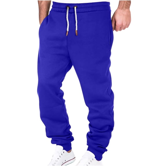 Enjoytime Sweatpants for Men Solid Color Drawstring Elastic Waist Plus Size Cargo Pants Mens Workout Athletic Joggers with Pockets Blue XL