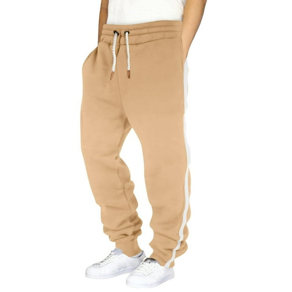 Enjoytime Sweatpants for Men Solid Color Elastic Waist Drawstring Plus Size Work Pants Casual Loose Workout Joggers Khaki M