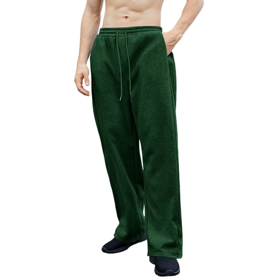 Enjoytime Sweatpants for Men Solid Color Elastic Waist Drawstring Wide Leg Pants Casual Outdoor Workout Mens Joggers with Pockets Green XXL